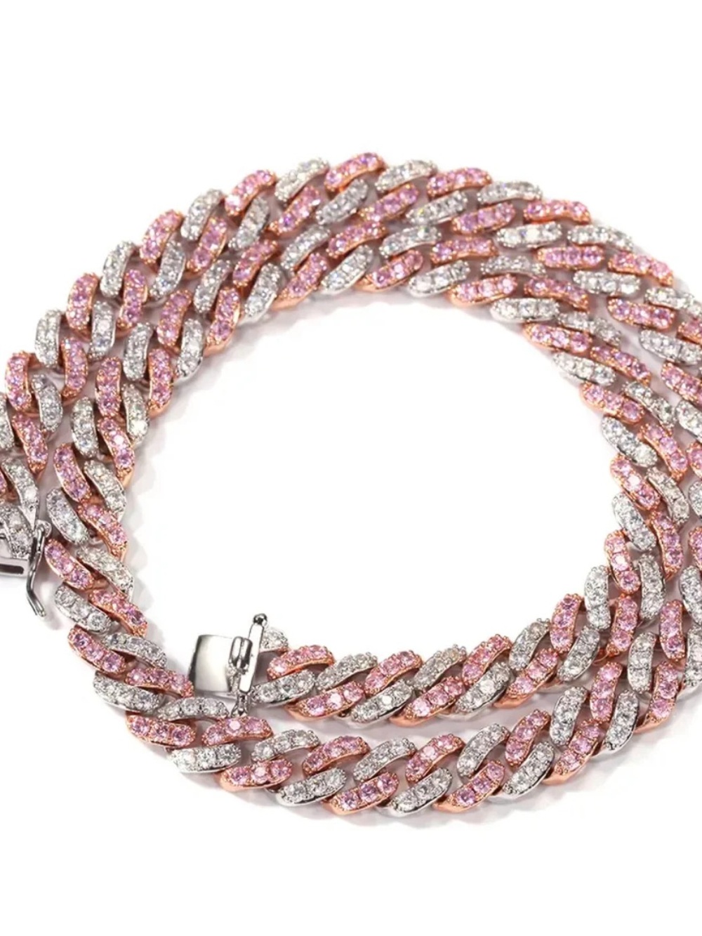 Pink and Silver Pavé Cuban Link Necklace - Women's Jewelry